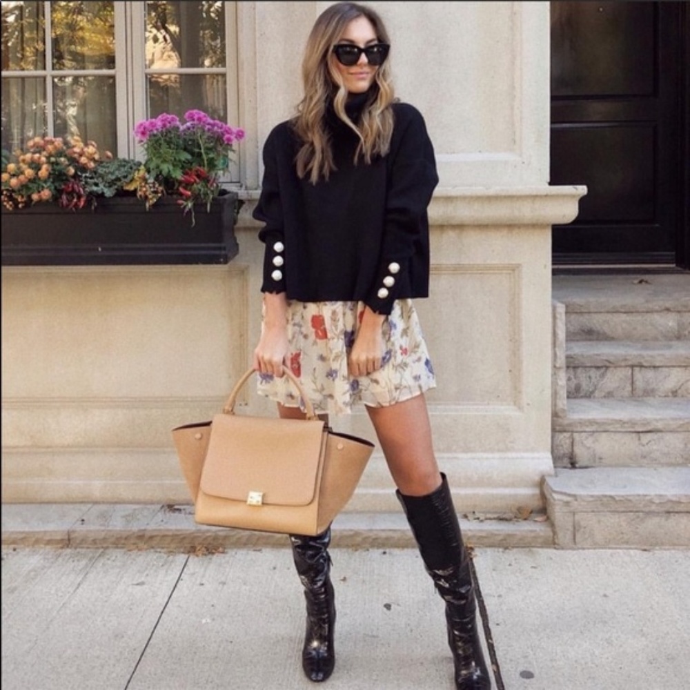 ZARA BLK Sweater W/Faux Pearls At Cuffs-SOLD OUT!